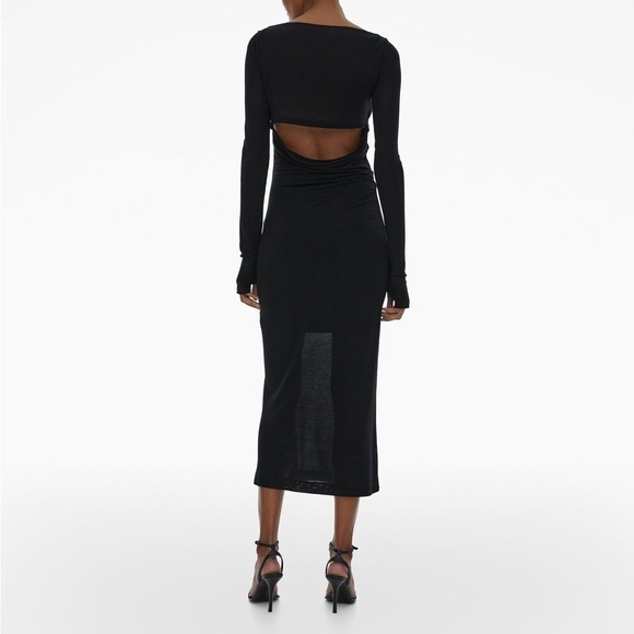 HELMUT LANG SCALA MIDI DRESS BASALT BLACK {$395} Spaghetti Strap Longsleeve Sm - Picture 2 of 10